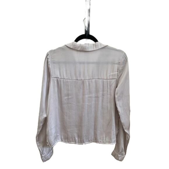 T Tahari-Utility-Button Up-Long Sleeve-Collared-Blouse-Satin-Silver-Women-S - Picture 2 of 7